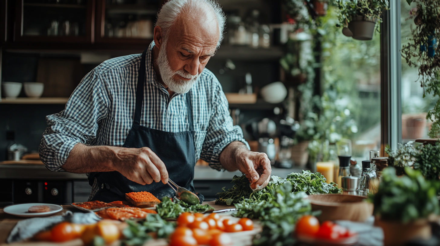 Seniori fericiți savurând o masă sănătoasă